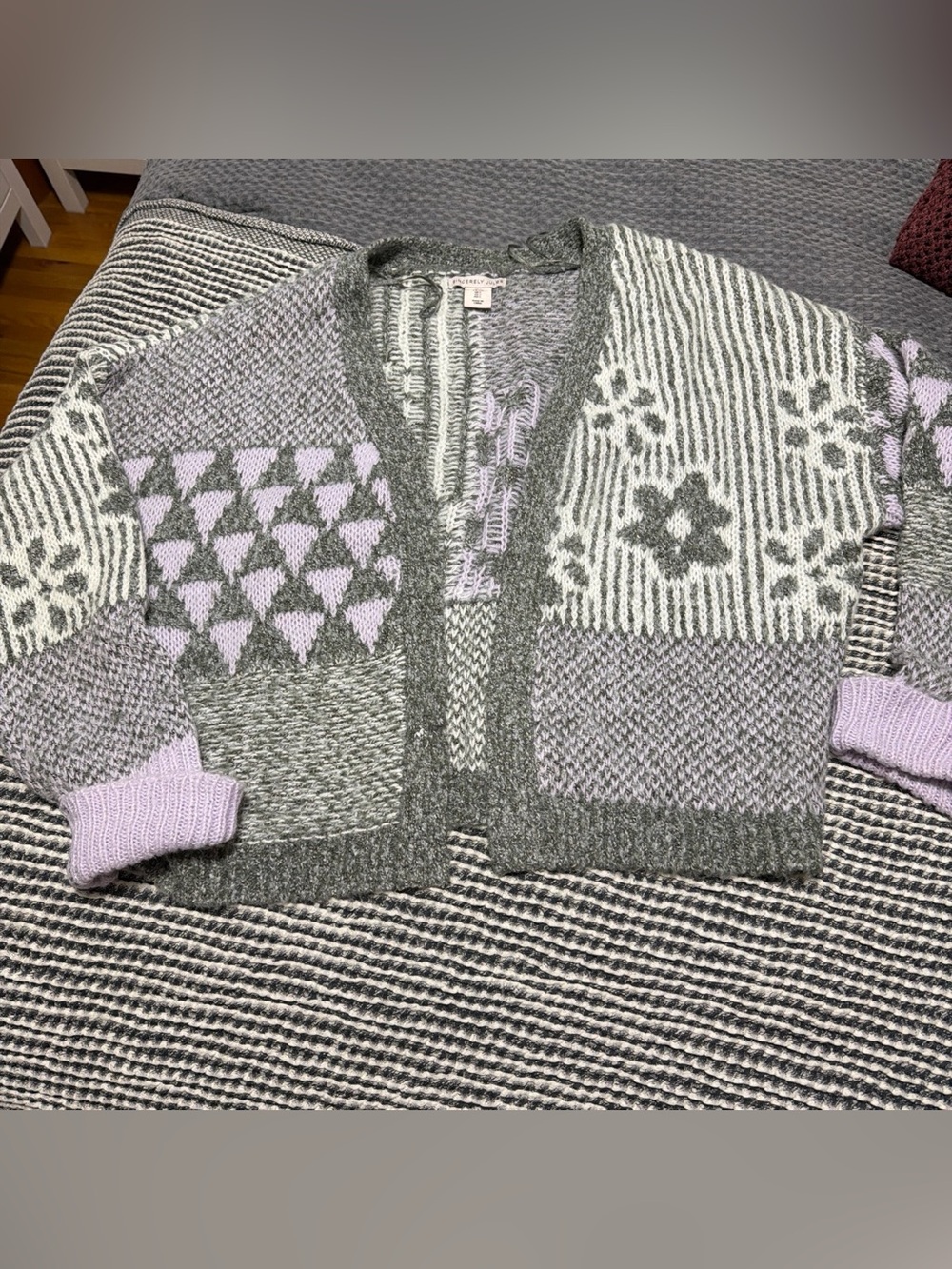 Sincerely Jules Patchwork Knit Cardigan - Gray & Lavender